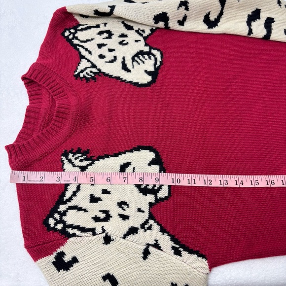 Leopard Print Knitted Red Pullover Sweater Size L - Picture 7 of 11